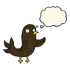 cartoon waving bird  with thought bubble