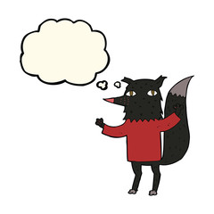 cartoon wolf with thought bubble