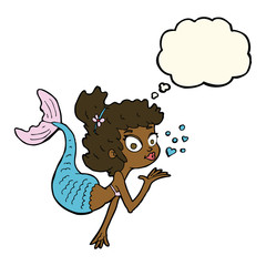 cartoon pretty mermaid with thought bubble