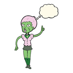 cartoon halloween girl with thought bubble