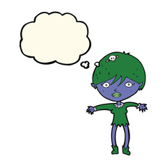 cartoon vampire girl with thought bubble