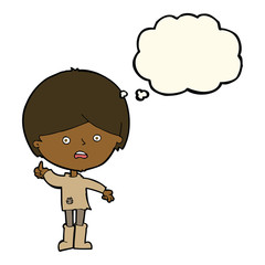 cartoon unhappy boy with thought bubble