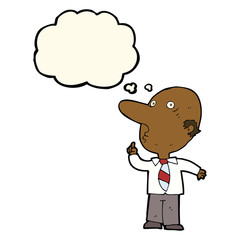 cartoon bald man asking question with thought bubble