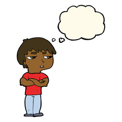 cartoon annoyed boy with thought bubble