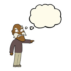 cartoon furious old man with thought bubble