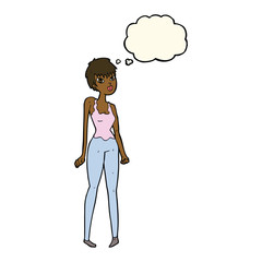 cartoon pretty woman  with thought bubble