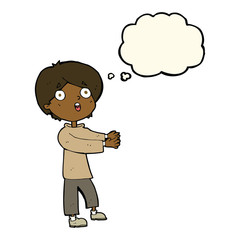 cartoon shocked boy with thought bubble