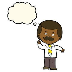 cartoon newsreader man with idea with thought bubble