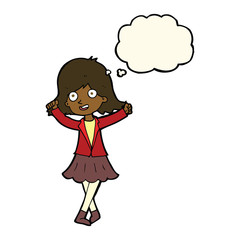 cartoon happy girl with thought bubble