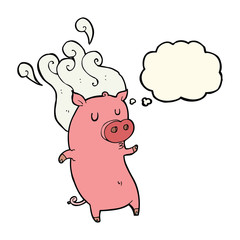 smelly cartoon pig with thought bubble