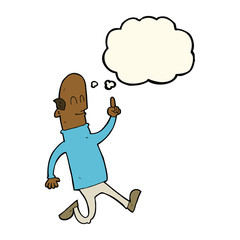 cartoon bald man with idea with thought bubble