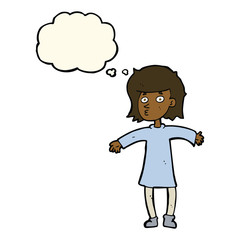 cartoon nervous woman with thought bubble
