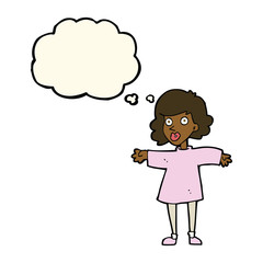 cartoon nervous woman with thought bubble