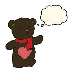 cartoon white teddy bear with love heart with thought bubble