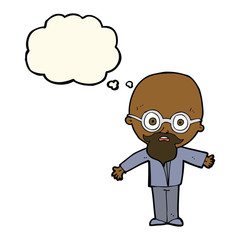 cartoon genius scientist with thought bubble