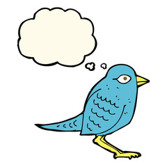 cartoon garden bird with thought bubble