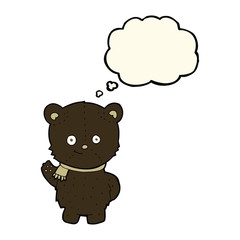 cute cartoon black bear waving with thought bubble