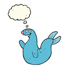 Fototapeta na wymiar cartoon happy seal with thought bubble