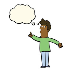 cartoon man advising caution with thought bubble