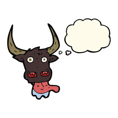 cartoon cow face with thought bubble