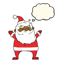 jolly santa cartoon with thought bubble