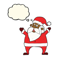 jolly santa cartoon with thought bubble