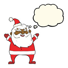 jolly santa cartoon with thought bubble