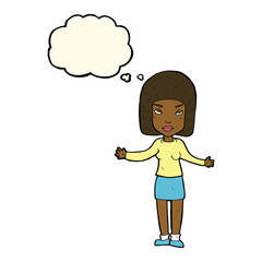 cartoon annoyed woman with thought bubble