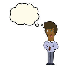 cartoon man sticking out tongue with thought bubble