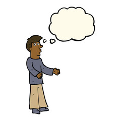 cartoon curious man with thought bubble