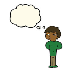 cartoon antisocial boy with thought bubble