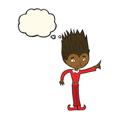 cartoon magic christmas elf with thought bubble