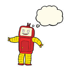 cartoon funny robot with thought bubble