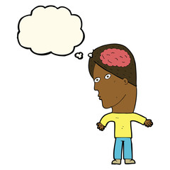 cartoon man with brain symbol with thought bubble