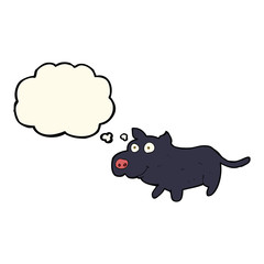 cartoon happy little dog with thought bubble