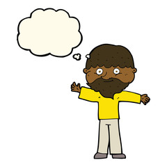 cartoon happy man with beard with thought bubble