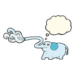 cartoon elephant squirting water with thought bubble