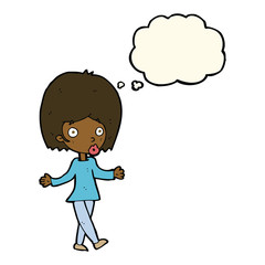 cartoon confused woman with thought bubble