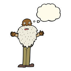 cartoon bearded old man with thought bubble