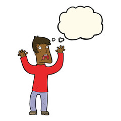 cartoon frightened man with thought bubble