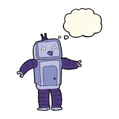 funny cartoon robot with thought bubble