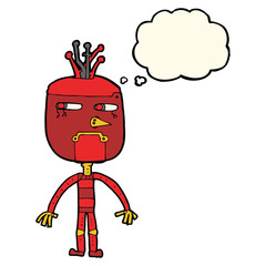 funny cartoon robot with thought bubble