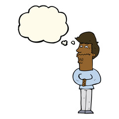 cartoon nervous man with thought bubble
