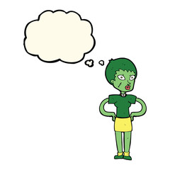 cartoon halloween girl with thought bubble