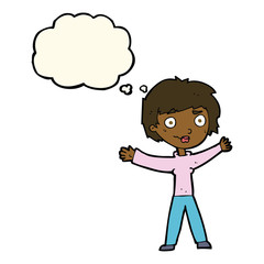 cartoon woman waving arms with thought bubble