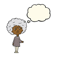 cartoon old lady with thought bubble