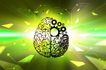 Brain and gear wheels in color back ground