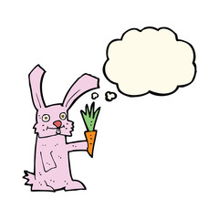 cartoon rabbit with carrot with thought bubble