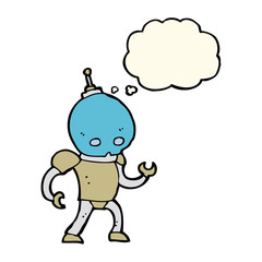 cartoon alien robot with thought bubble