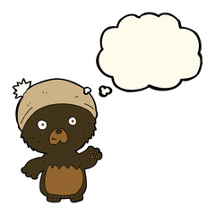 cartoon cute teddy bear in hat with thought bubble